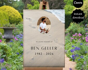 Beach Funeral Welcome Sign, Coastal Funeral Poster Template, In loving Memory Sign, Celebrating the Life, Ocean Memorial Service - Canva