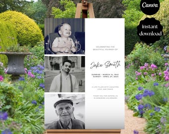 Funeral Welcome Sign, Celebration of life Photo Poster, In Loving Memory Welcome Sign, Minimalist Funeral Poster, Funeral Collage Template