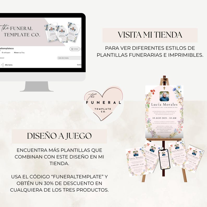 Editable Invitación de la Celebración del Primer Aniversario en el Cielo, Tarjeta Memorial Católica Misa, Corona Floral, Español - Canva