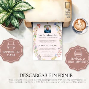 Editable Invitación de la Celebración del Primer Aniversario en el Cielo, Tarjeta Memorial Católica Misa, Corona Floral, Español - Canva