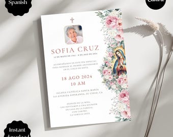 Invitación de la Celebración del Primer Aniversario en el Cielo, Spanish Invitation for Celebration of First Heavenly Anniversary - Canva
