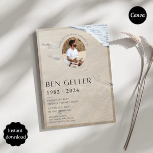 Beach Funeral Announcement, Ocean Funeral Invitation Template, Coastal Memorial Service Card, In Loving Memory, Celebration of Life - Canva