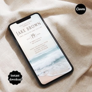 Coastal Funeral Digital Invitation, Sea Celebration of Life E-invite, Electronic Funeral Invitation, Funeral Announcement Template - Canva