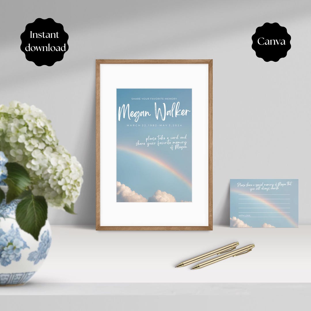 Memory Note Cards Funeral Alternative Guestbook, Share Favorite Memory Note Card Template ...