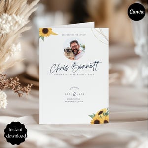 Funeral Program Template with Sunflowers, Memorial Service Template, Obituary Program Template, Order of Service, Celebration of life, Canva
