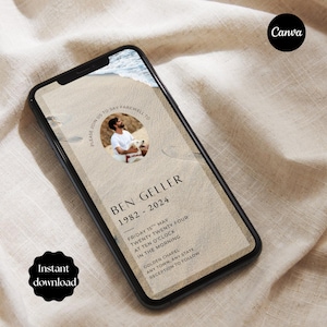 Beach Funeral Digital Invitation, Footprint Funeral Announcement Template, Celebration of Life Evite, Electronic Funeral Invitation - Canva