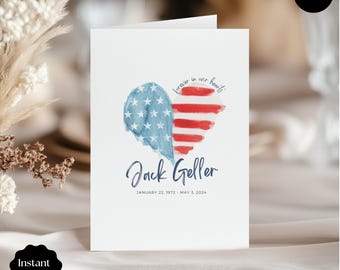 Military Funeral Program with American Flag, Obituary Template for Patriotic Memorial Service, Veteran Celebration of Life - Editable Canva