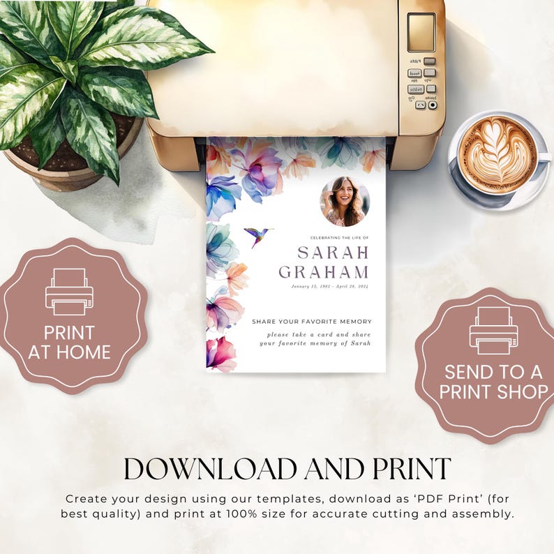 Funeral Share a Memory Card Template With Hummingbird, Personalized ...