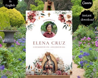 Cartel Bienvenida Funeral Católico Editable, Virgen De Guadalupe, Letrero Misa o Celebración de Vida, Funeral Welcome Sign, Funeral Poster