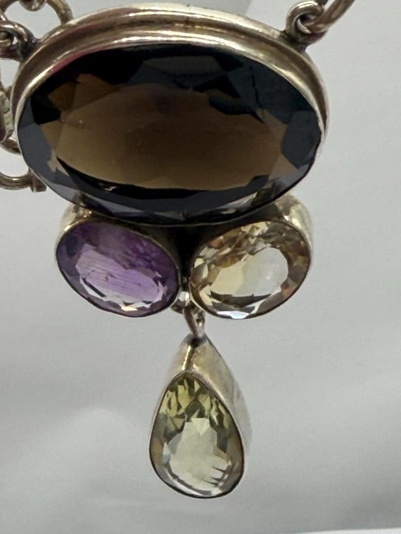 Sterling Silver Multi-Gemstone Statement Necklace - image 3
