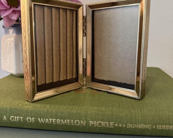 Vintage 90s Brass Small Double Picture Frame Beveled Folding Hinged ...