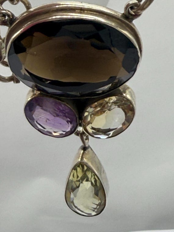 Sterling Silver Multi-Gemstone Statement Necklace - image 3