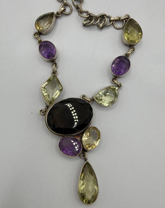 Sterling Silver Multi-Gemstone Statement Necklace - image 2