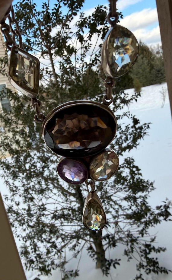 Sterling Silver Multi-Gemstone Statement Necklace - image 6