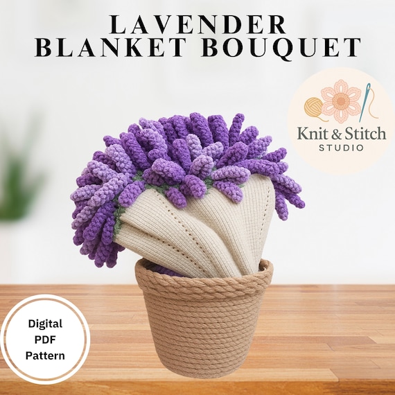 ラベンダーのブランケットブーケのかぎ針編みパターン | 3Dフラワー