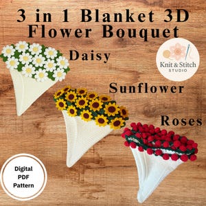 Crochet Flower Blanket Bouquet Pattern | Daisy, Rose, Sunflower (PDF Download)
