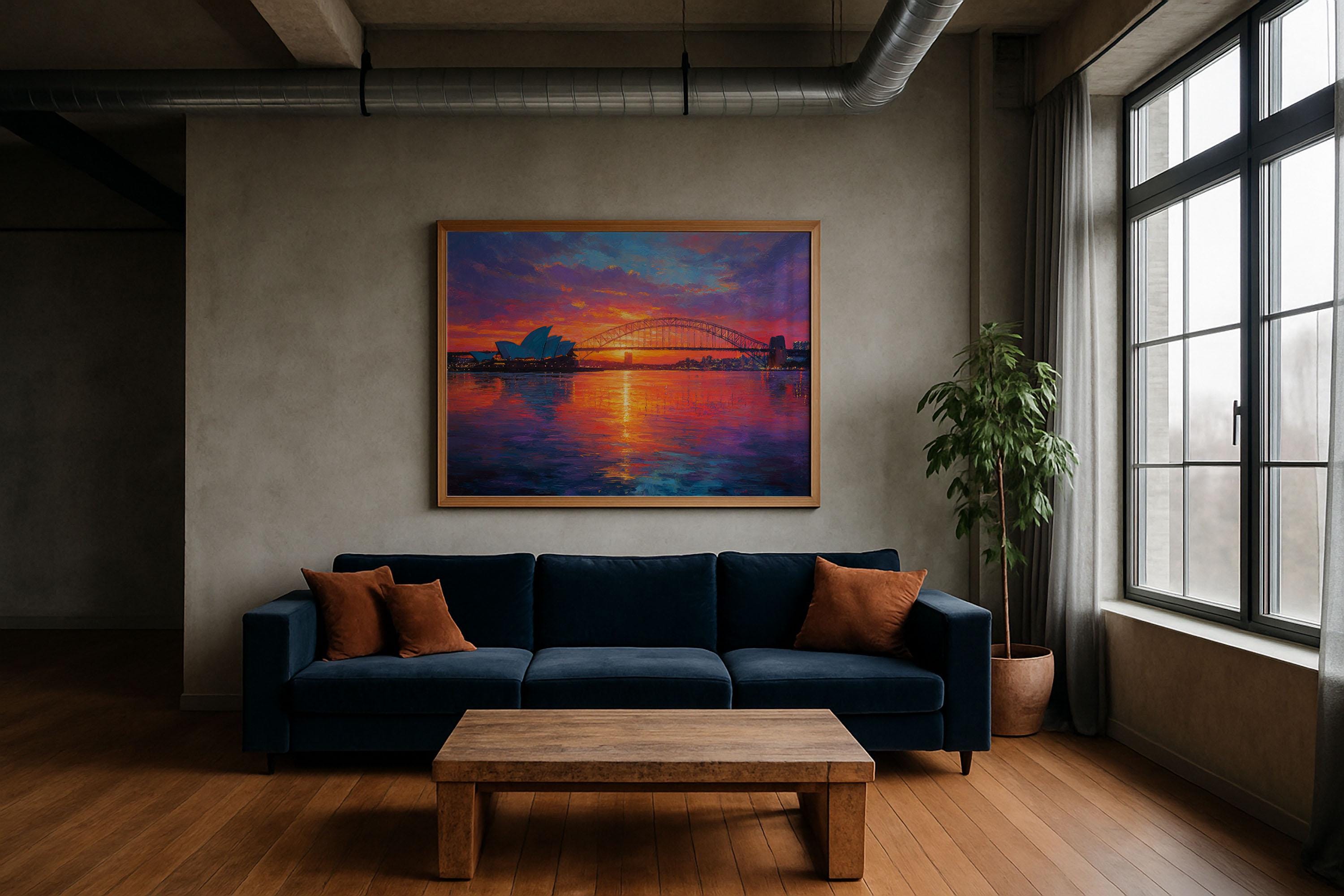 大型・額縁付き】シドニー・ハーバーブリッジ 風景画 油絵 アート