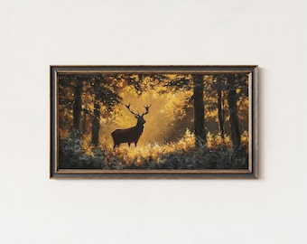 Golden Forest Deer Canvas Print – Rustic Stag Wall Art