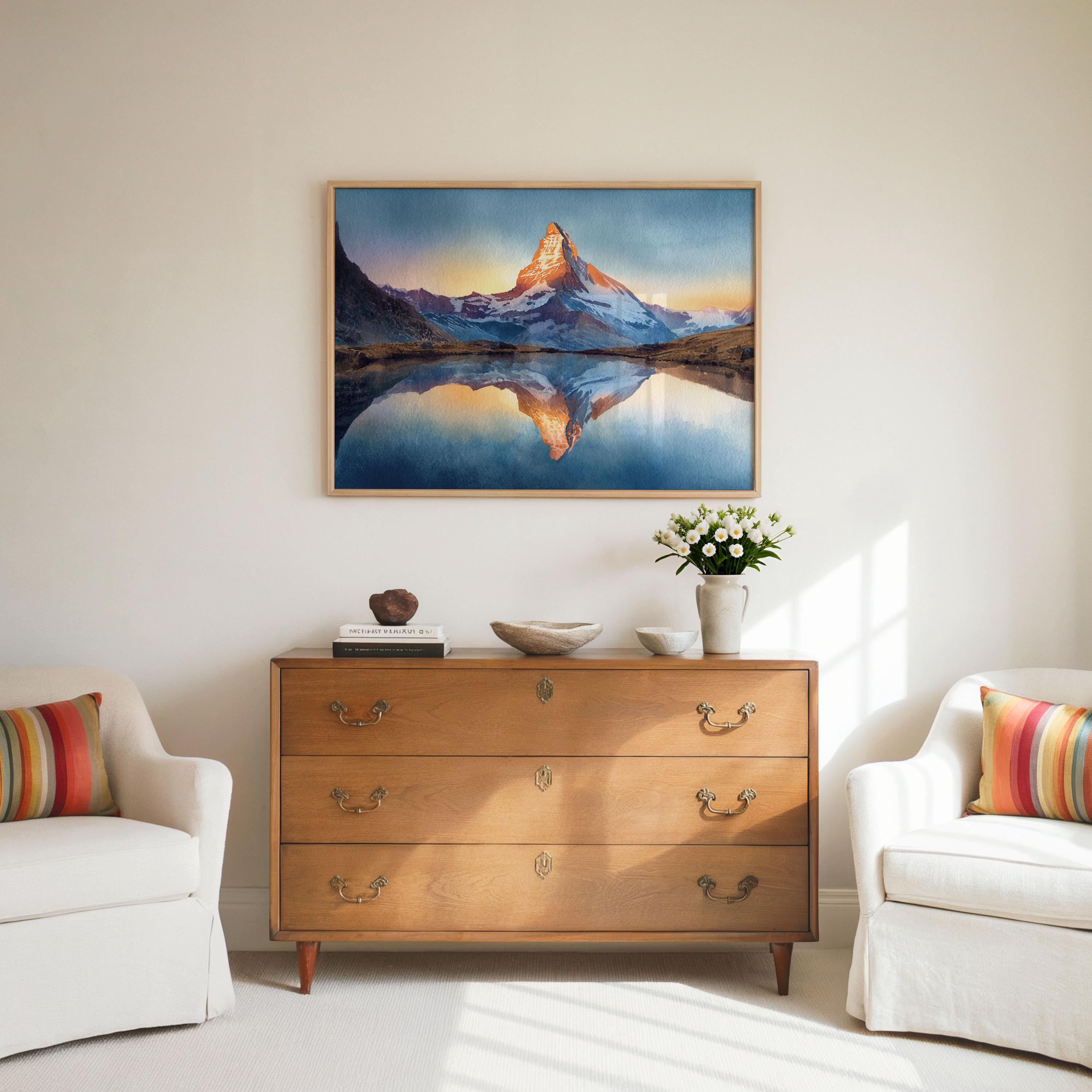 Matterhorn Mountain Print: Switzerland Alpine Lake Reflection Art