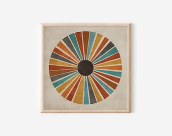 Mid Century Sunburst Print, Retro Geometric Wall Art, Abstract Modern Circle Poster Print