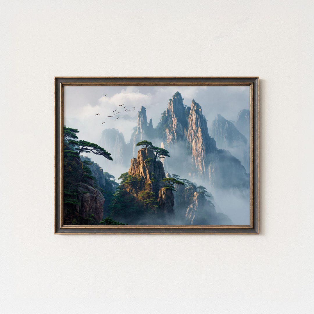 Chinese Mountain Wall Art | Misty Landscape Nature Print - Etsy