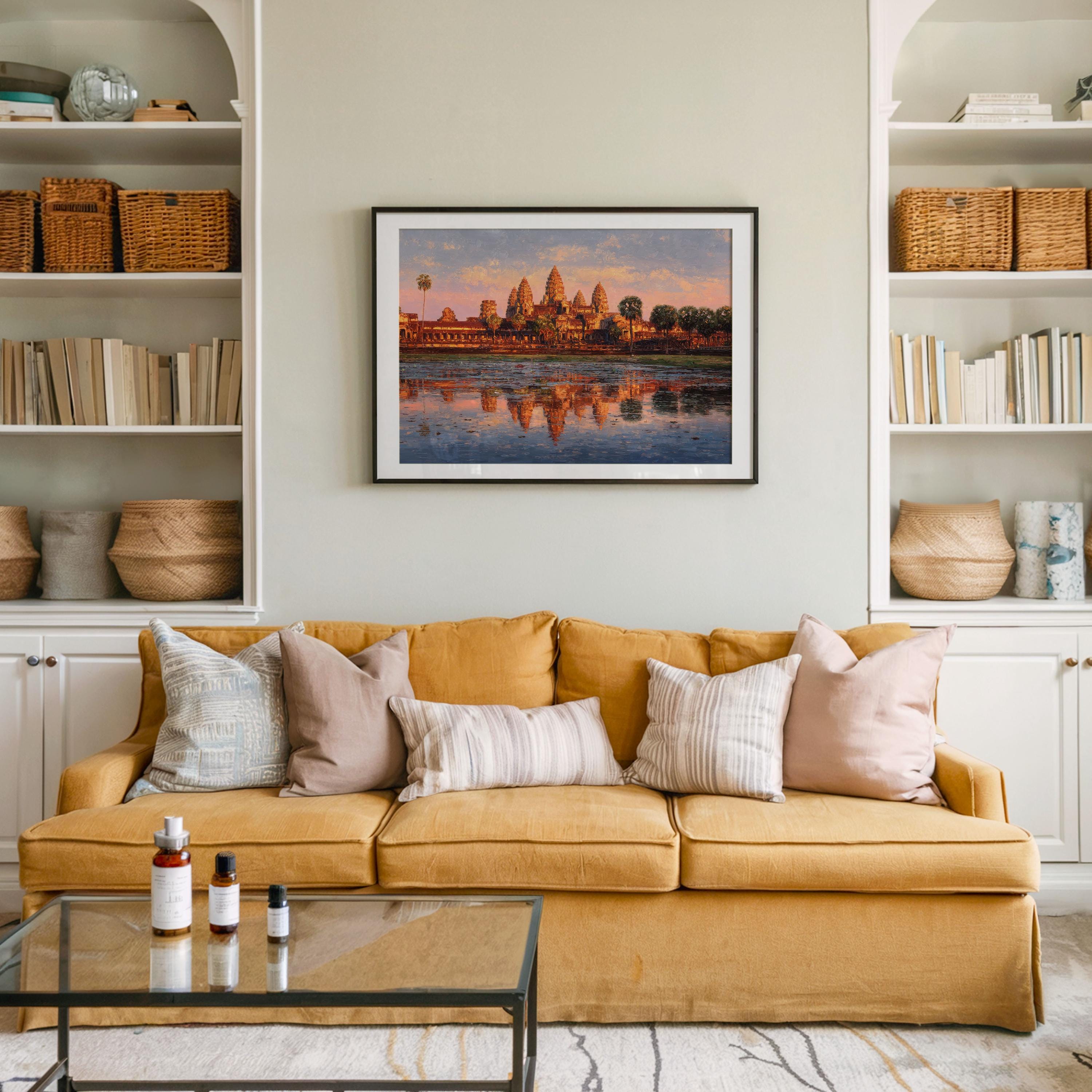 アンコールワットの日の出アートプリント：カンボジア寺院の油絵