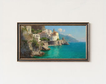 Gemälde der Amalfiküste – Kunstdruck eines mediterranen Küstendorfes