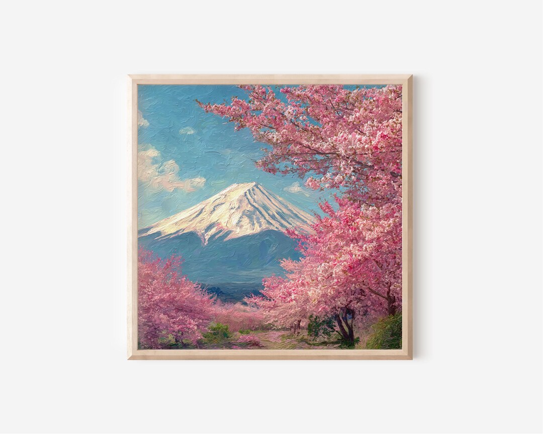 Mount Fuji Cherry Blossom Print, Japan Landscape Wall Art, Sakura ...