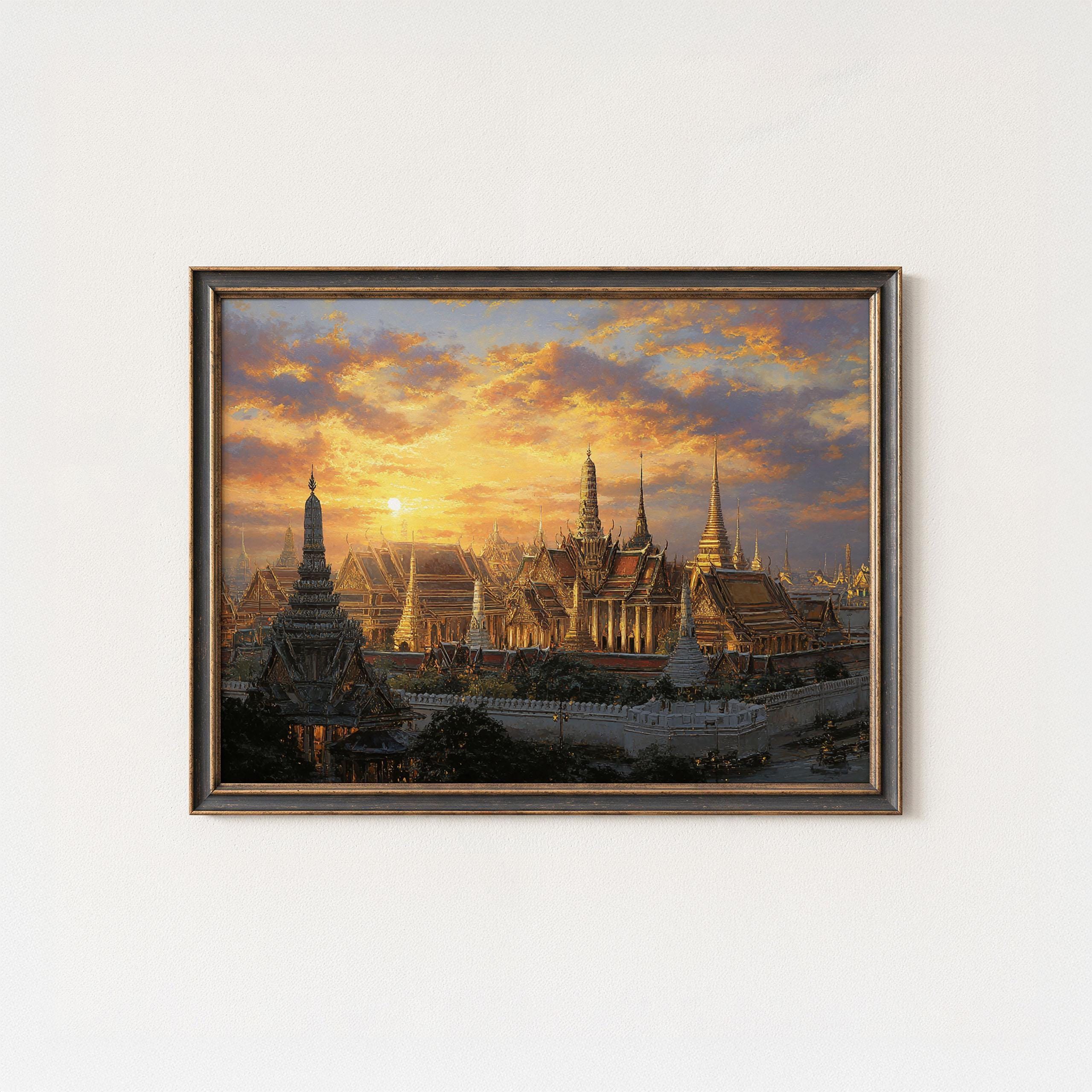Bangkok Grand Palace Wall Art | Thailand Temple Sunset Oil