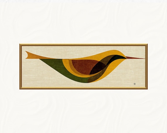 Mid Century Modern Bird Art Print, Abstract Minimalist Wall Decor