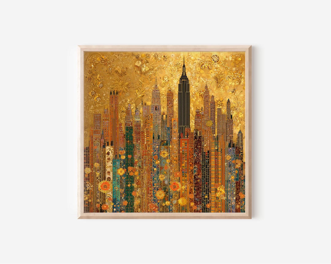 New York Skyline Print, Gold Empire State Building Wall Art, NYC Luxury ...