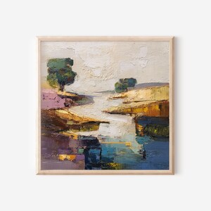 Abstract River Landscape Print, Textured Modern Nature Painting, Neutral Earth Tone Wall Art
