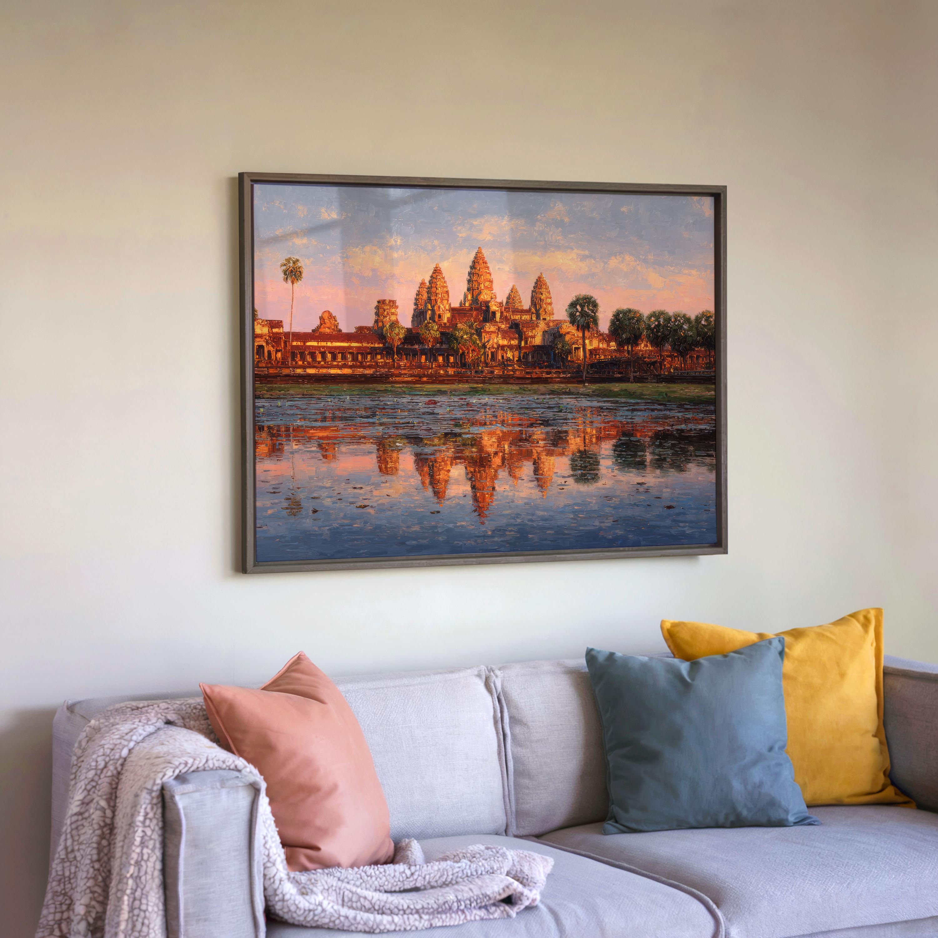 アンコールワットの日の出アートプリント：カンボジア寺院の油絵