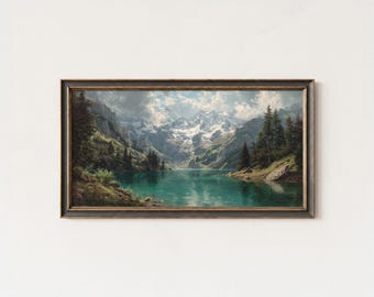 アルパイン湖の絵画：山の風景画、湖畔の家の装飾 - Etsy 日本
