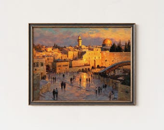 Jerusalem Sunset Print: Western Wall & Dome of the Rock Art