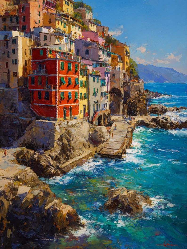 Cinque Terre Oil Painting Print Set: Italy Coastal Village Wall Art ...