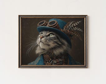 Steampunk Cat Print: Victorian Aristocrat Animal Wall Art