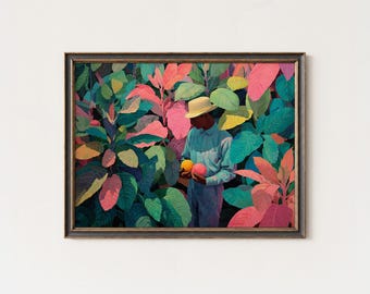 Impresión artística de selva tropical: pintura botánica moderna