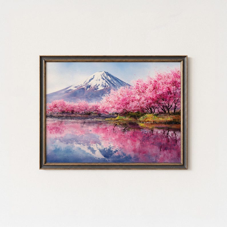 Mount Fuji Cherry Blossom Print | Japanese Landscape Wall Art - Etsy