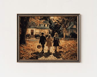 Vintage Halloween Print: Nostalgic Trick or Treat Painting