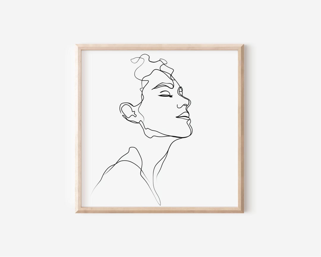 Minimalist Woman Face Line Art Print, Modern Abstract Portrait - Etsy