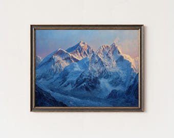 Mount Everest Sunrise Painting: Himalayan Landscape Art Print