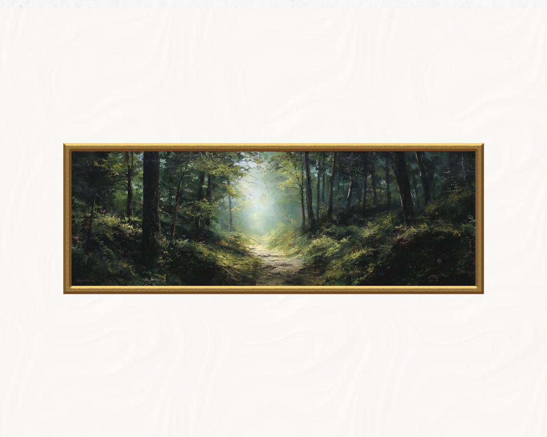 Sunlit Forest Path Oil Painting Print, Green Landscape Wall Art - Etsy