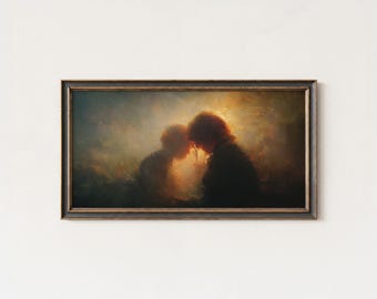 Emotional Lovers Oil Painting Print – Romantic Golden Light Wall Art