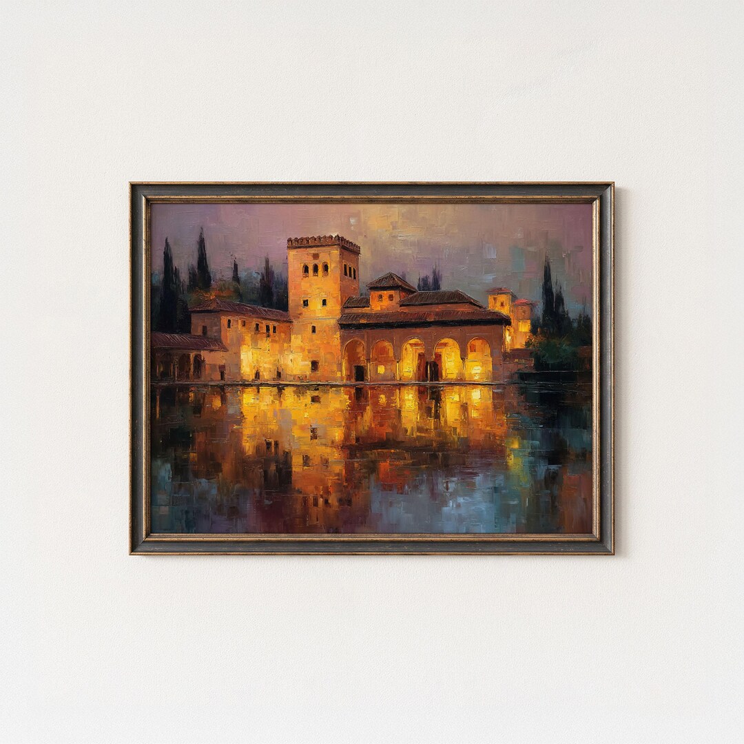 アルハンブラ宮殿のアートプリント：グラナダ、スペインの夜景 - Etsy 日本