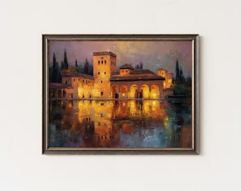 Alhambra Palace Art Print: Granada Spain Night Painting