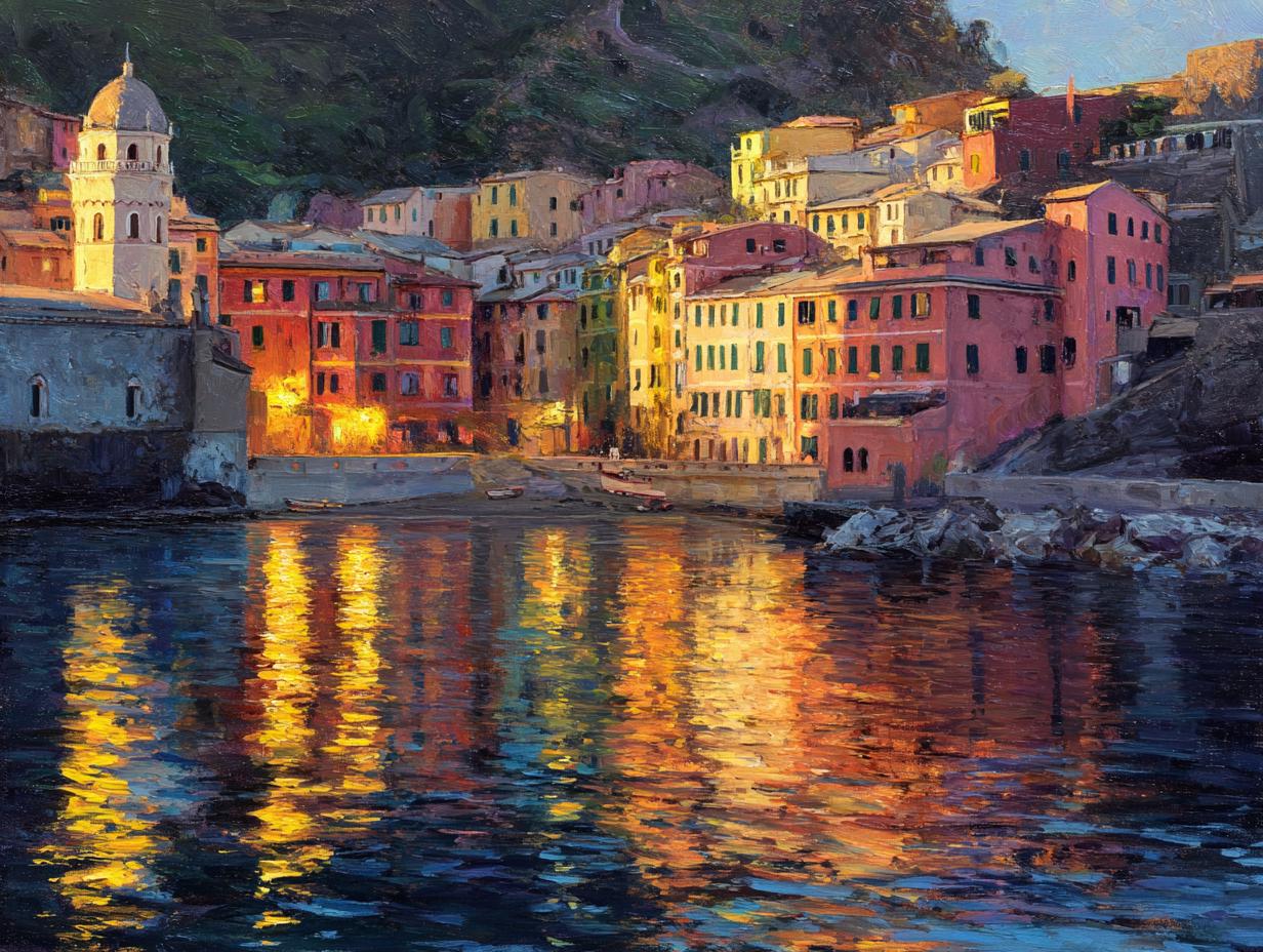 Cinque Terre Oil Painting Print Set: Italy Coastal Village Wall Art ...