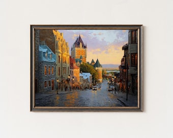 Gemälde von Québec, Sonnenuntergangs-Wandbild, Kanada-Druck, Château Frontenac
