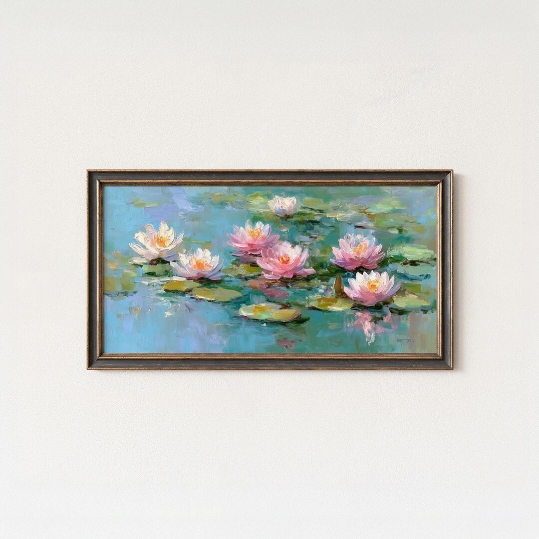 Monet Style Water Lily Pond Art Print, Floral Impressionist Garden Wall ...