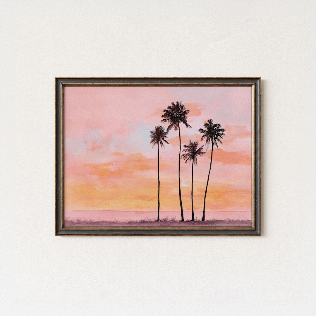 Palm Tree Sunset Print: Tropical Beach House Coastal Art - Etsy